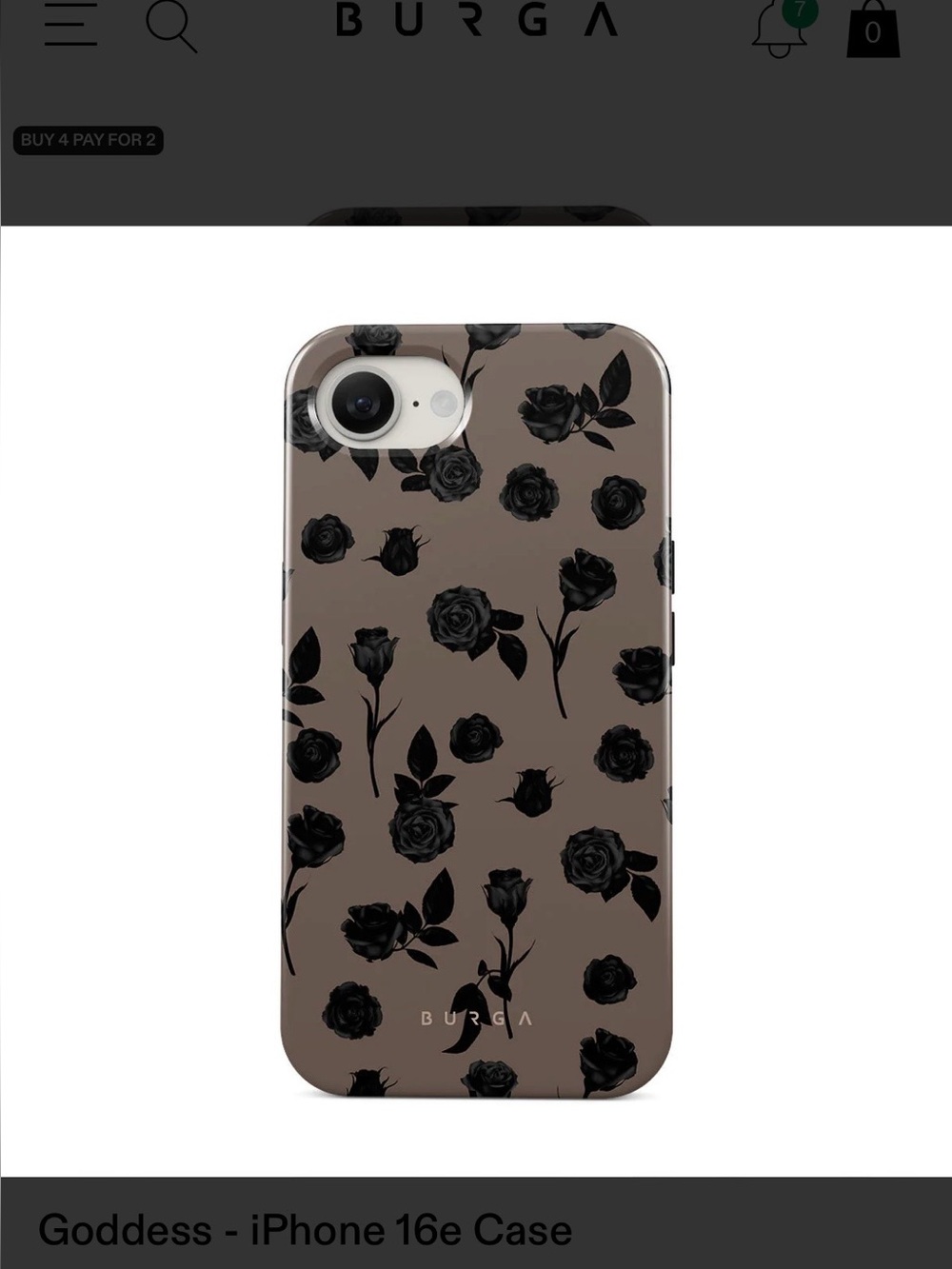 BURGA • Goddess Taupe with Black Rose Print iPhone 16e Case MagSafe Tough